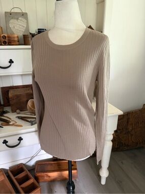 Assembly Label Ribbed Crewneck Top - Beige